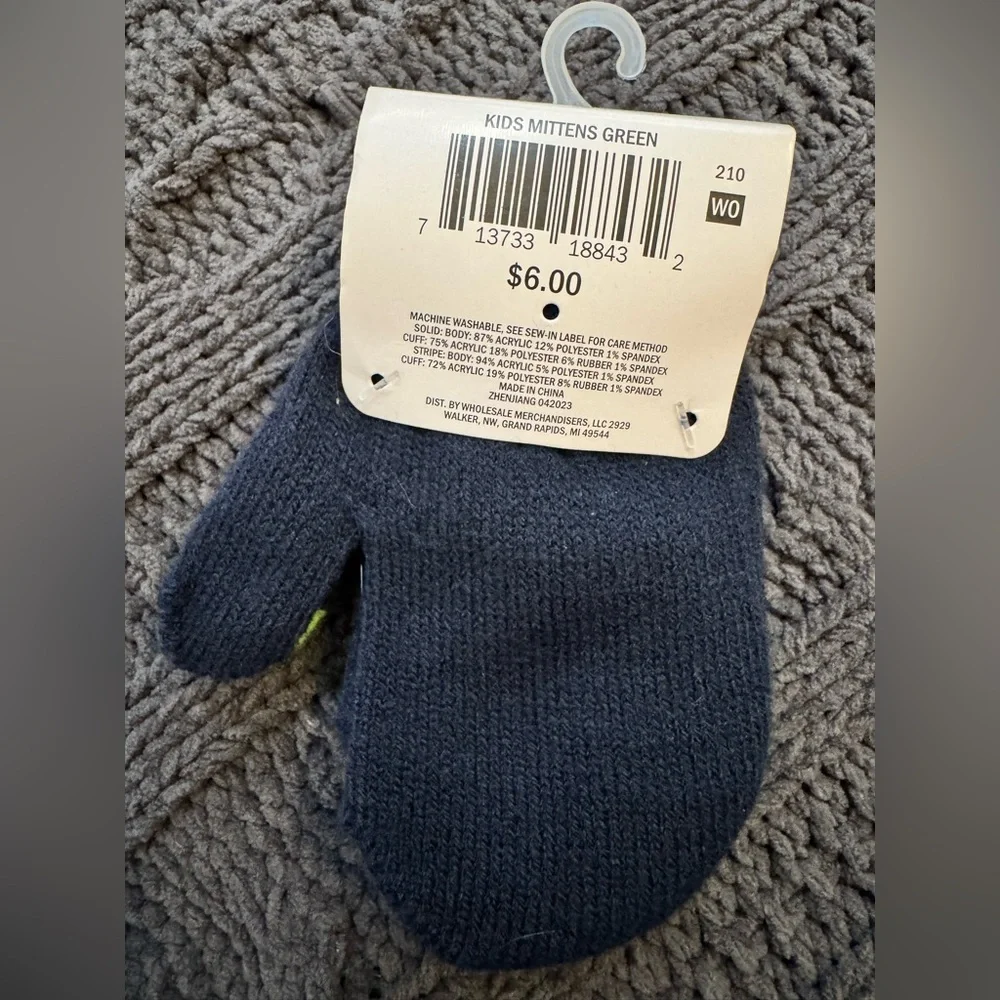 Falls Creek Neon Green, Black & Gray Toddler Mittens (12-24M)